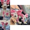 Cute Pink Bunny Bow Car Ornament Plush Hanging Pendant For Girls