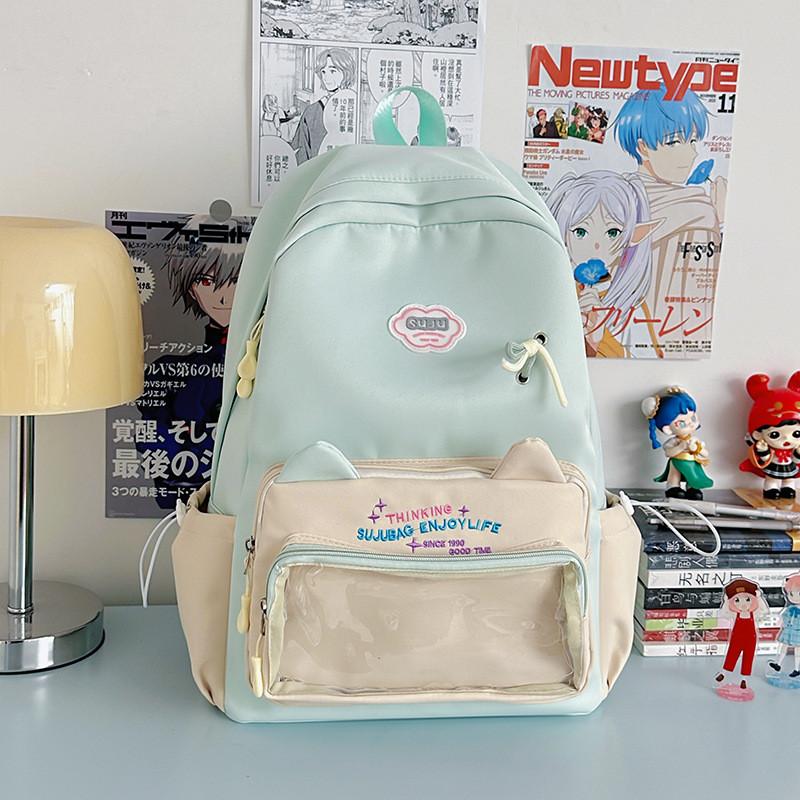Embroidery Backpack Trendy With Transparent Pouch For Students Outings Casual
