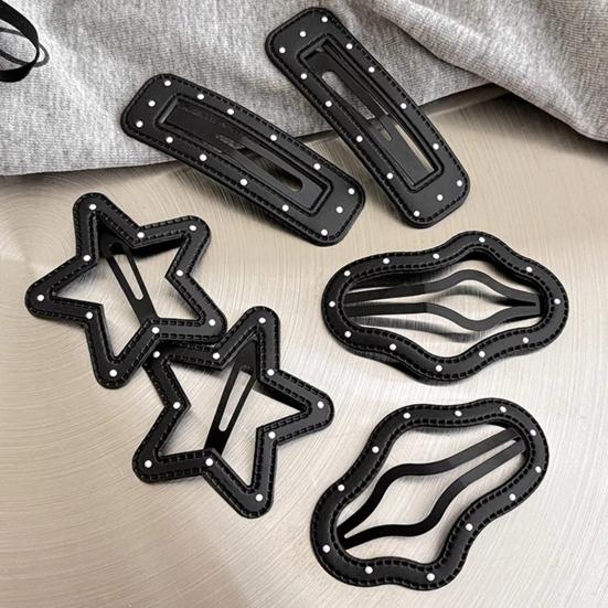 2Pcs Girl Hairpins Dot Print Star Cloud Shape Imitation Leather Hair Clips Non-Slip Stable BB Clips Hair Accessories