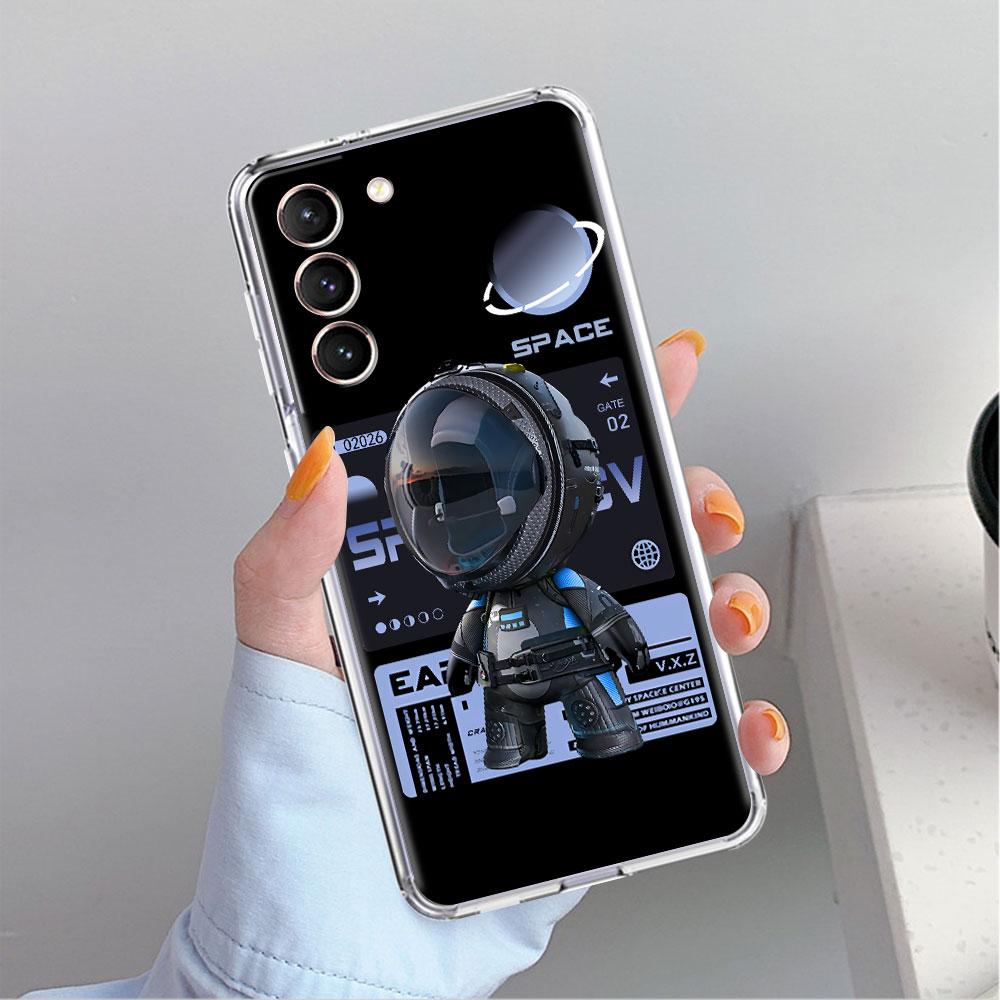 Niedliches Astronauten-Handgelenkband Transparente Hülle für Samsung Galaxy S22 S20 FE S21 S10 S9 Plus Note 20 Ultra 10 Lite Handyhülle
