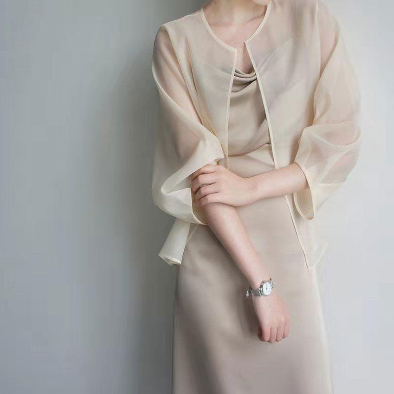 

Shirts for Women Sheer Lightweight Thin Sun-proof Tender Graceful Summer Breathable Commuting Korean Style Fit XS абрикосовый