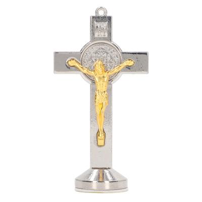 Crucifix Doré Argent Alliage de Zinc Décoratif Poli Brillant Crucifix Debout pour Décoration de Maison