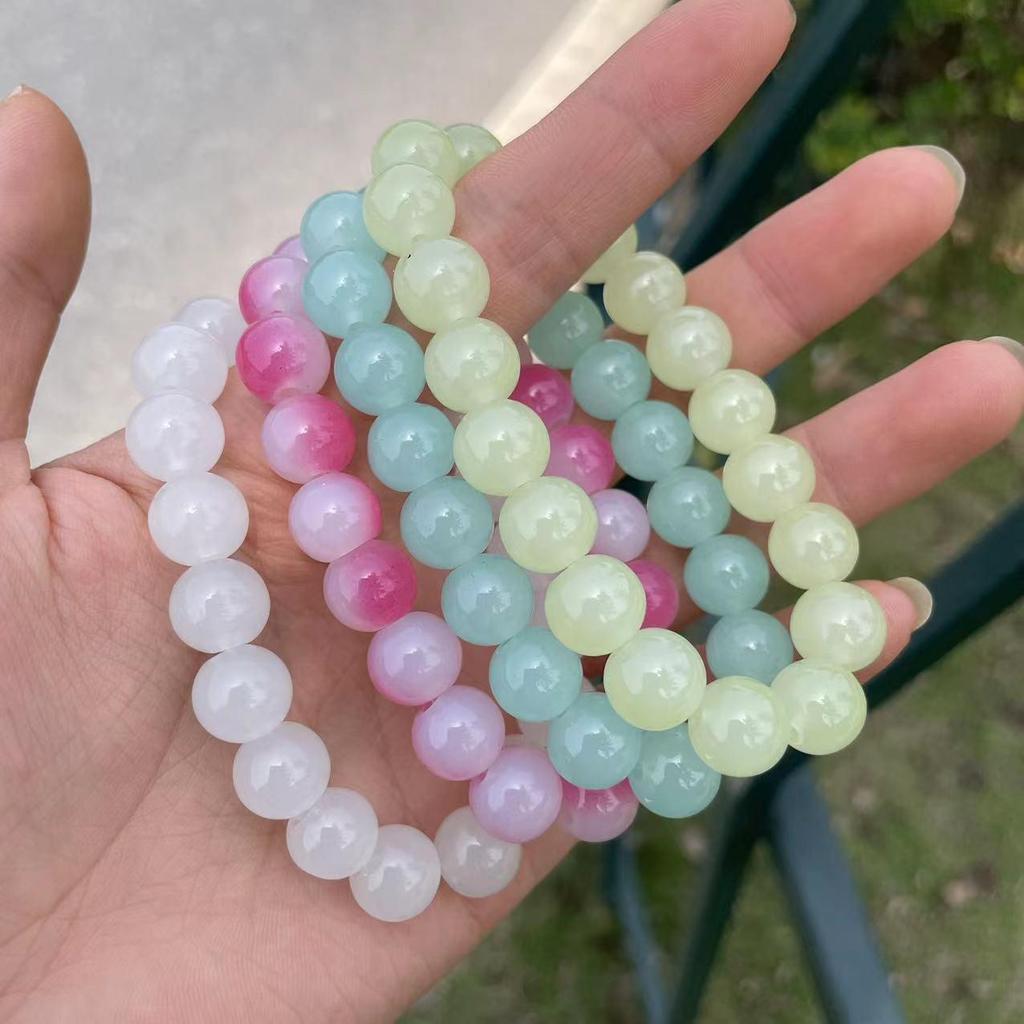 Ice White Jade Wenwan Bracelet: Soft Gradient Pink- Student Edition, Round Beads