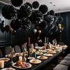 9 Pièces Décor Mural Noir pour Fête Décorations de Fête de Mariage Halloween Boule de Fleurs 3D Anniversaire Ensemble Boules de Fleurs en Papier Décoration de Maison