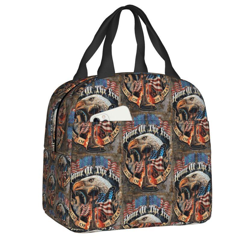 USA American Flag Thermal Insulated Lunch Bags Women United States US Stars Portable Lunch for Camping Travel Food Box