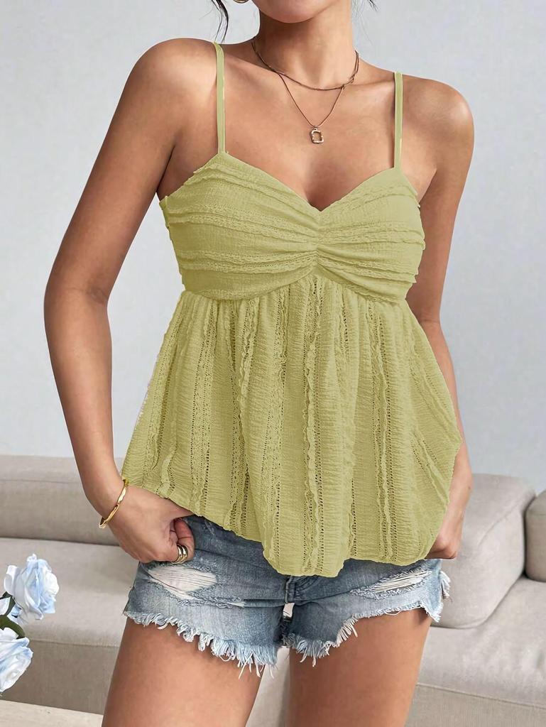 European & American Summer Fashion Chiffon Camisole with Lace Floral Trim