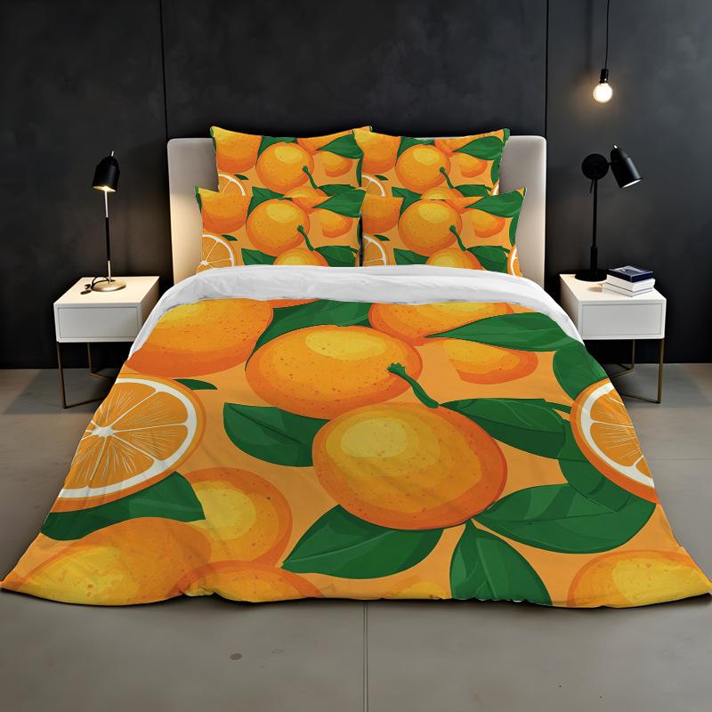 3D Digital Printing Bedding Two Or Three Piece Fruit Orange Polyester Quilt Cover