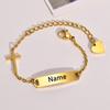 Personalized Baby Stainless Steel ID Bracelet With Cross 14k Gold Plated, Customized Nameplated Baptism Children Newborn