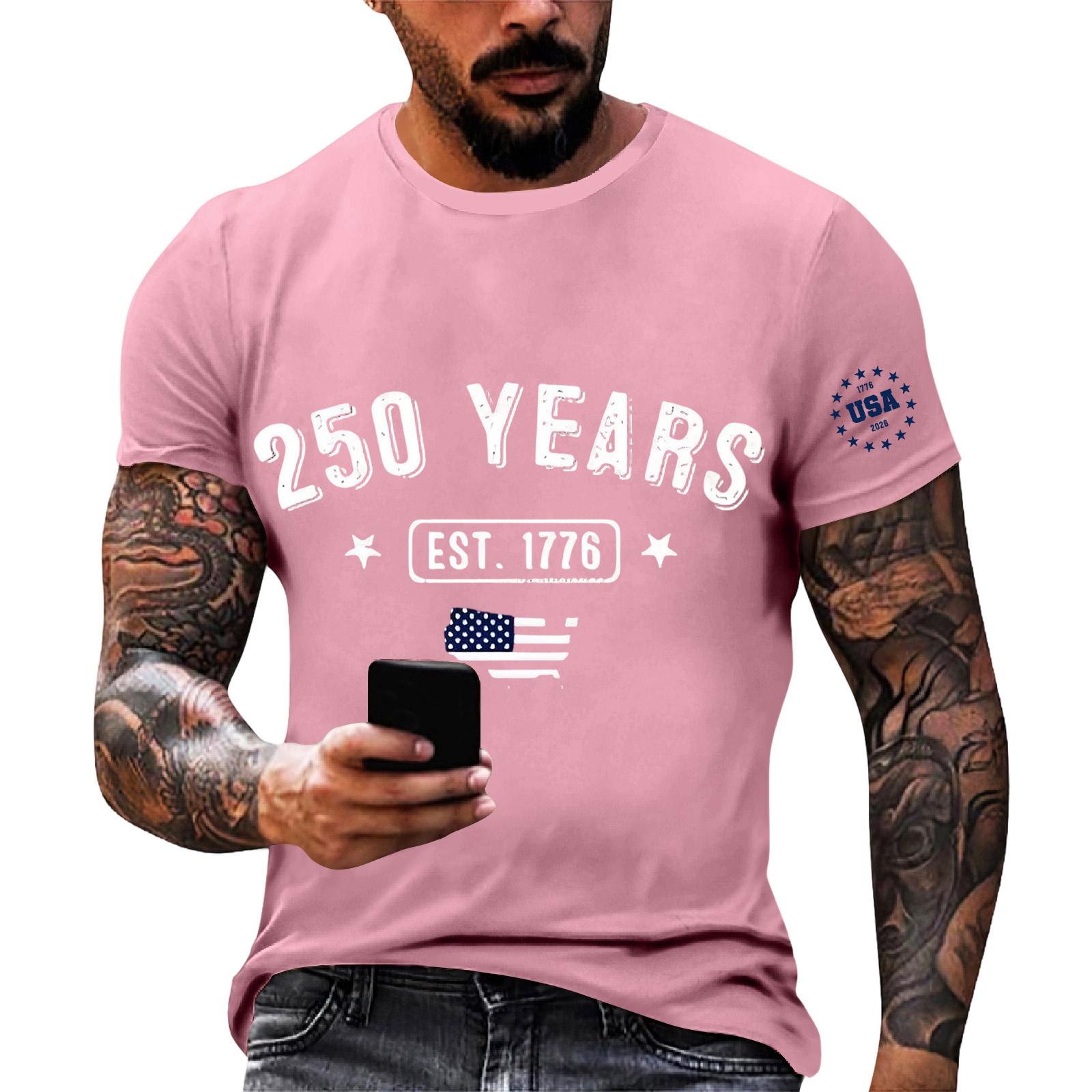 

Men s Loose Fit Casual Short Sleeve T Shirt Independence Day Print Summer Crew Neck Top Lightweight Breathable Fabric XL рожевий