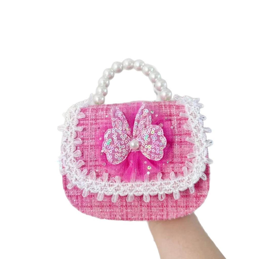 Crossbody Kids' Square Bag with Rabbit Applique and Pearl Trim