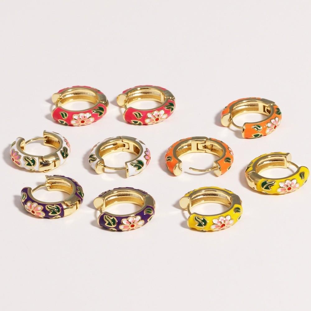 Traditional Flower Enamel Ear Rings Chinese Glaze Ear Jewelry Chinese Style Earrings  Jewelry