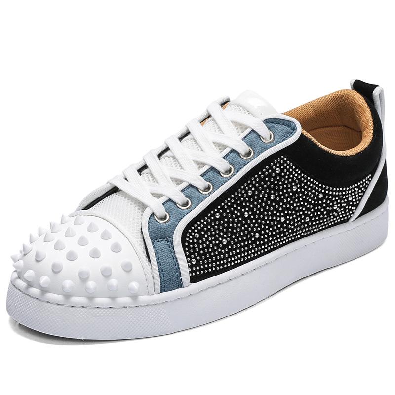 Spring Shoes for Men Casual Shoes Trend Rivet Crystal Flat Skateboard Shoes Youth Street Cool Sneaker