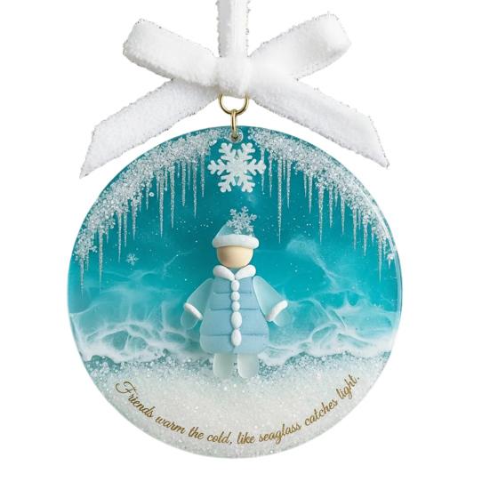 Sea Glass Friendship Ornament Round Handmade Sea Glass Christmas Tree Ornament with Heartwarming Message Friendship Gifts for Best Friends