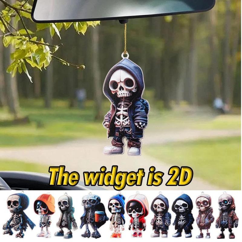 Flat Cartoon Skull Acrylic Car Hangings Halloween Tree Ornament Decorations Home