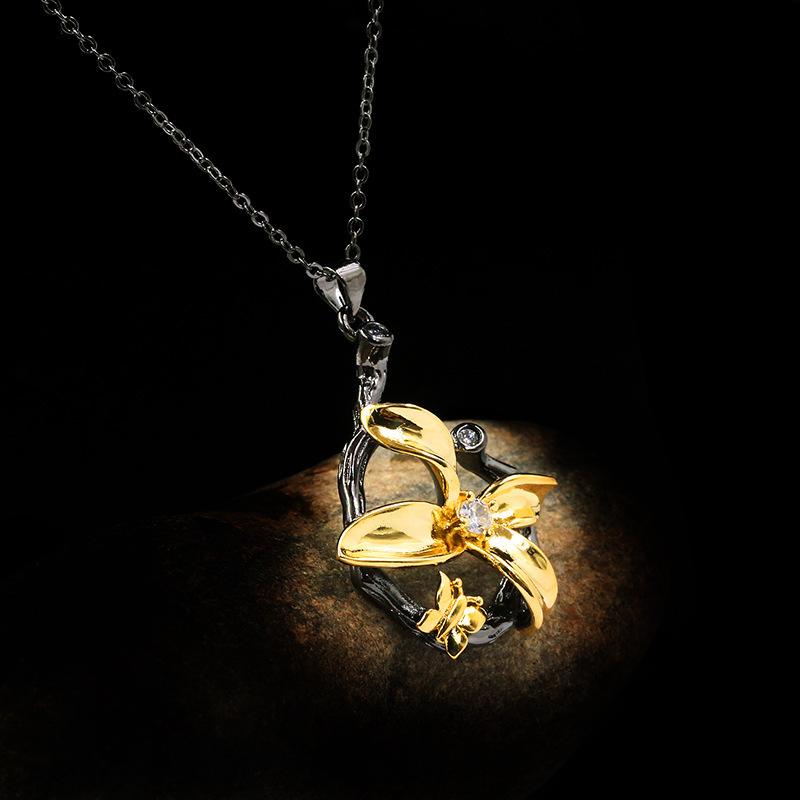 Italian Buchi Jewelry Lati Weaving Gold Style Black and Gold Double Color Handmade Brushed Necklace