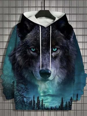Sudadera con capucha para hombre con estampado 3D de animales, gráficos de lobo, manga larga, moda casual, otoño, unisex, sudaderas oversize con capucha, estilo urbano.