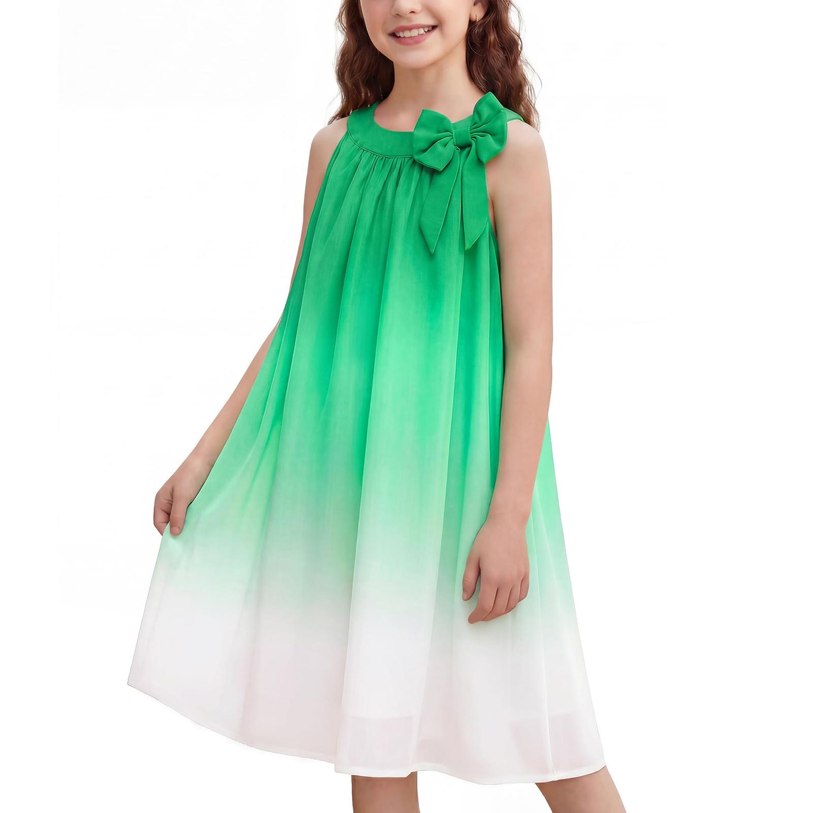 

Детское модное платье, без рукавов, повседневное, свободное, тонкое и легкое, платье-майка 100 зелёный