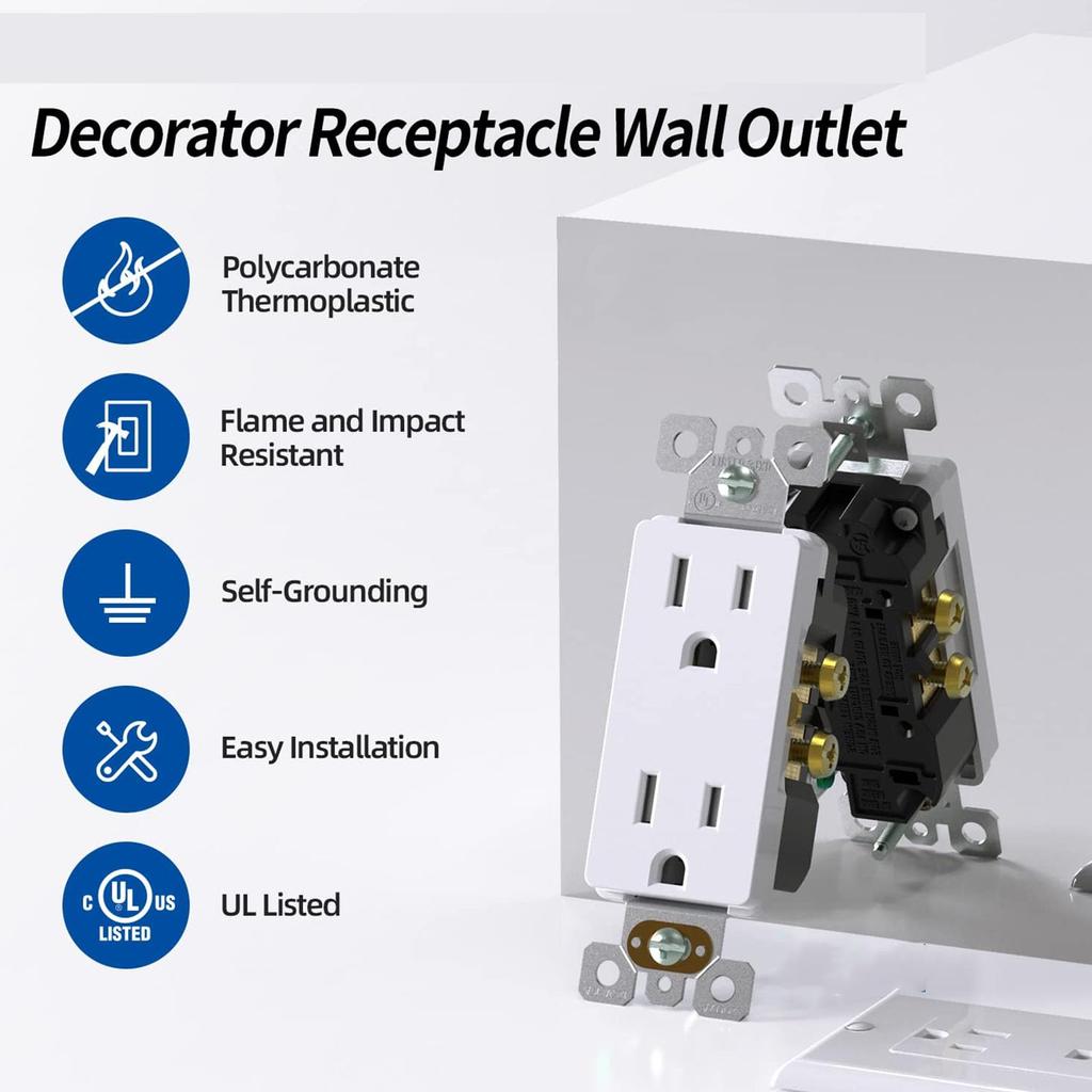 Toma de corriente de pared, resistente al viento, para exteriores, doble toma, resistente al viento y a la intemperie, 15 A, 125 V CA, ignífuga, para exteriores, para autocaravanas y caravanas