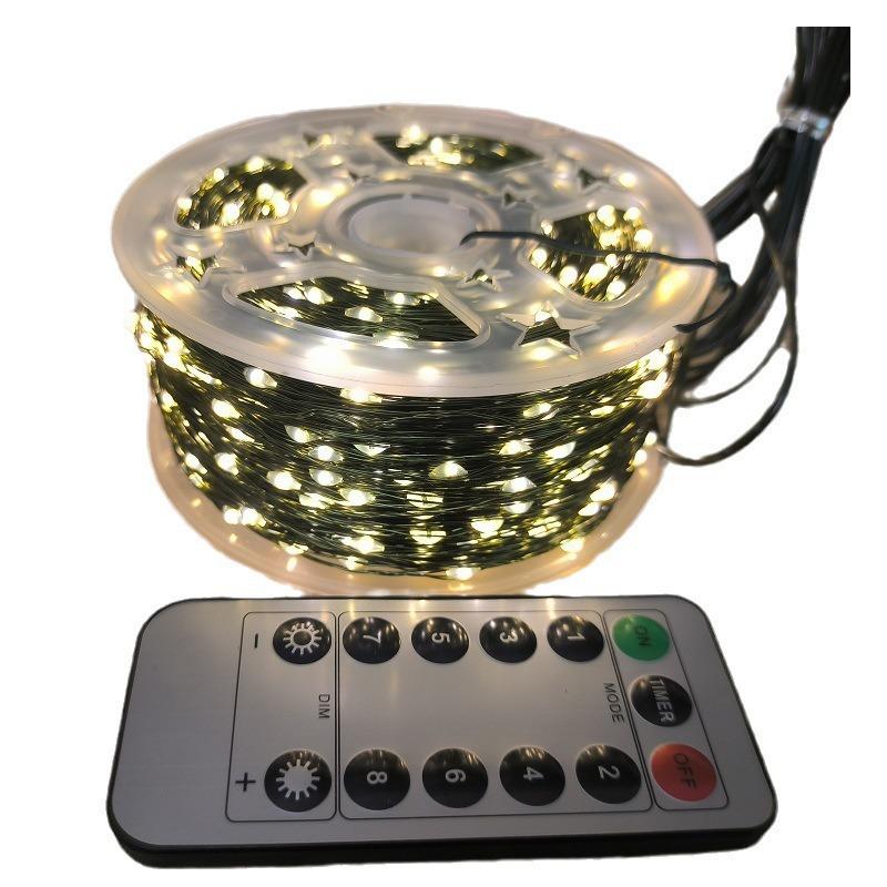 Remote Controlled Copper Wire Star Lights: Green Garland & Christmas Tree Decoration