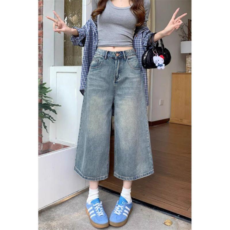 Women s Summer Plus Size American-Style High-Waisted Wide-Leg Jeans 4XL