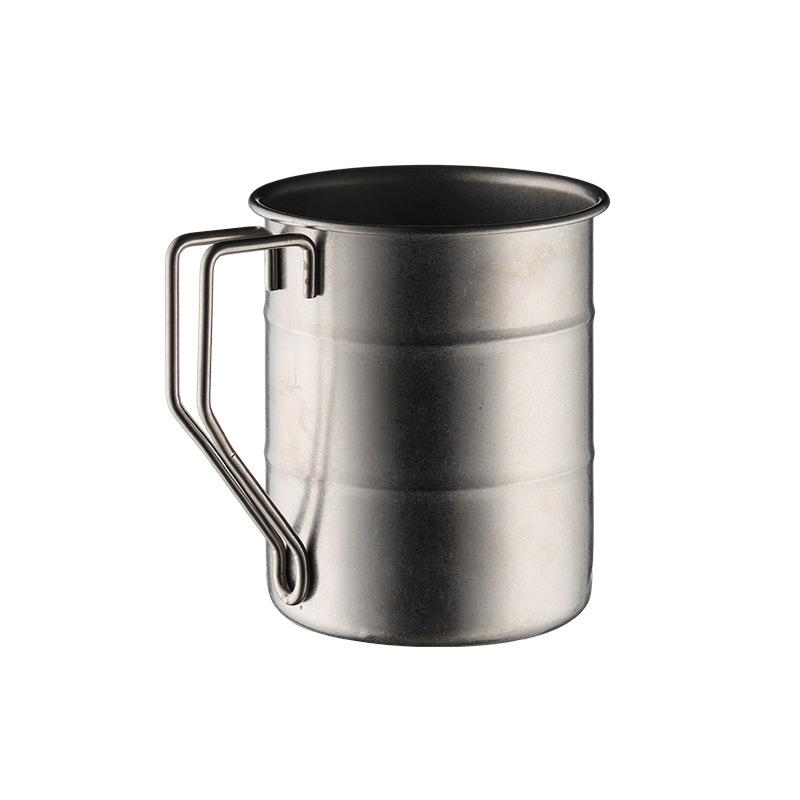 304 nerezová ocel kreativní modelování ústní hrnek ve tvaru olejového sudu venkovní kempingový pohár na vodu skládací rukojeť retro imitace titanu jídlo