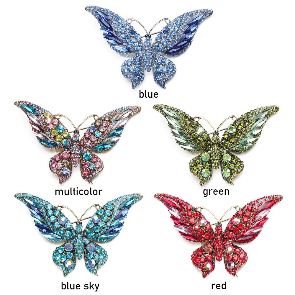 Styl Retro Broszka Motyl Kolorowy Kryształ Wykwintny Wzór Broszka z Diamentami Metalowy Owad Luksusowa Wielokolorowa Broszka Kryształowa
