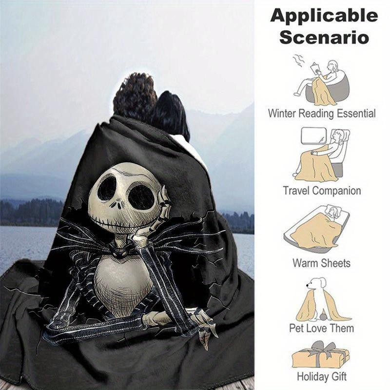 1pc Jack Skellington Printing Flannel Blanket Ideal for Travel Sofa Beds and Home Decor Ideal Birthday or Holiday Gift Available for All Sea