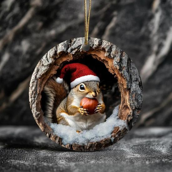 Animal Christmas Ornament 2D Flat Forest Animal Xmas Tree Ornament Acrylic Hanging Woodland Pendant for Garden Tree Home Decor