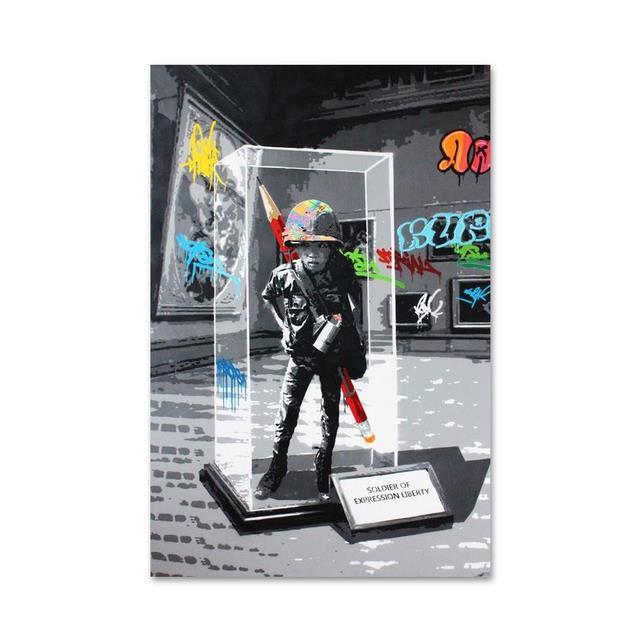 Banksy Graffiti-Kunst auf Leinwand, Gemälde an der Wand, Kunst, Poster und Drucke für Wohnzimmer, Home-Office, Dekoration, rahmenloses Dekor, Geschenke