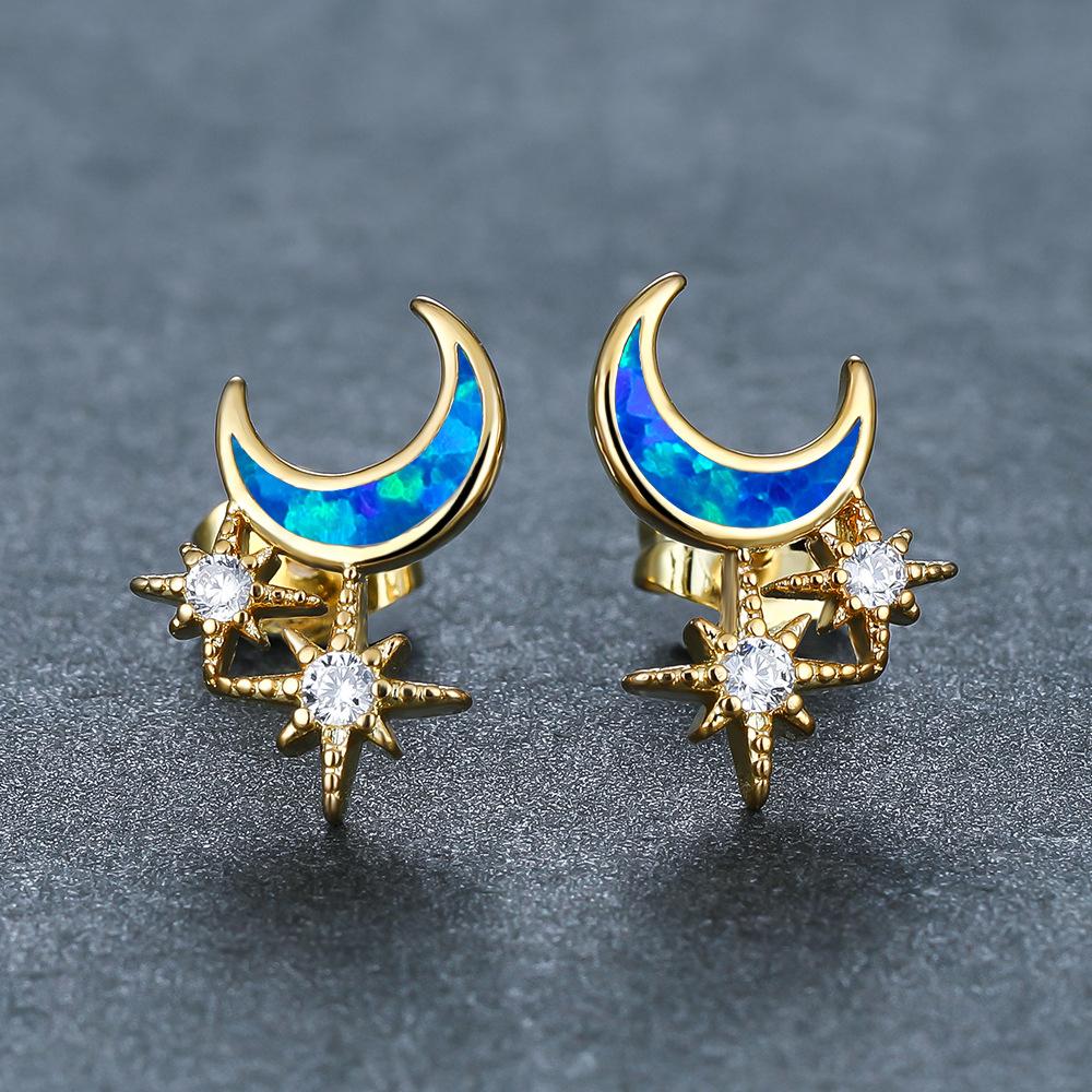 European and American Symmetrical Star Moon Micro Inlaid Zircon Earrings Delicate and Cool Style for Women