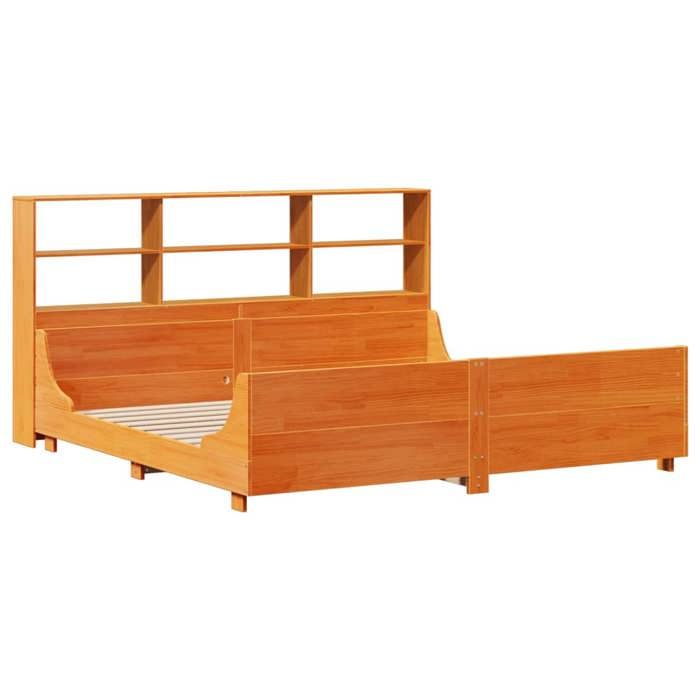 VidaXL Lit bibliothèque sans matelas cire marron 180x200cm bois massif, lit, meuble de chambre à coucher, lit avec 3323799
