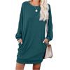 Women's Fashionable Long-sleeved Solid-color Round-neck Pocket Dress