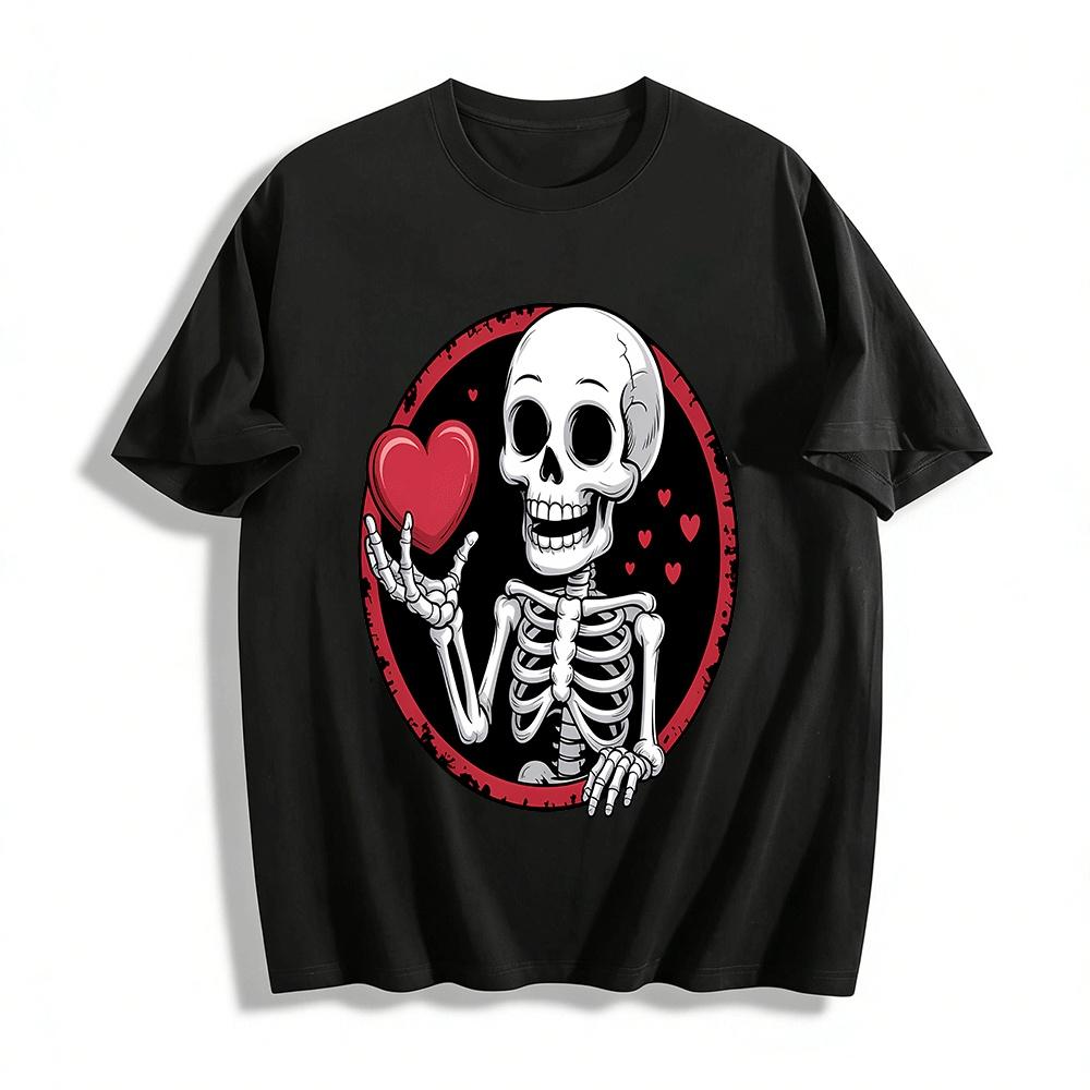 Funny Skeleton Holding Heart Graphic Casual T-Shirt Pure cotton T-shirt XXS
