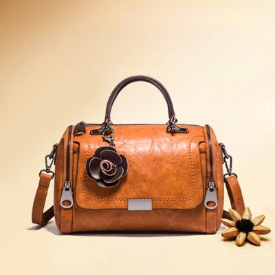 Women's Messenger Bag All-match Boston Bag Soft Leather Women's Bag Fashion Flower Handbag Bag