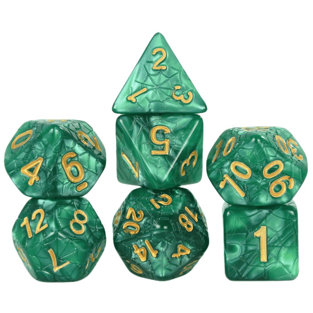 Polyhedral Dice Set with Marble 7pcs DND Dice for Board Games /Teaching Math Party Accessories, Engraving Spider Web Game Dice