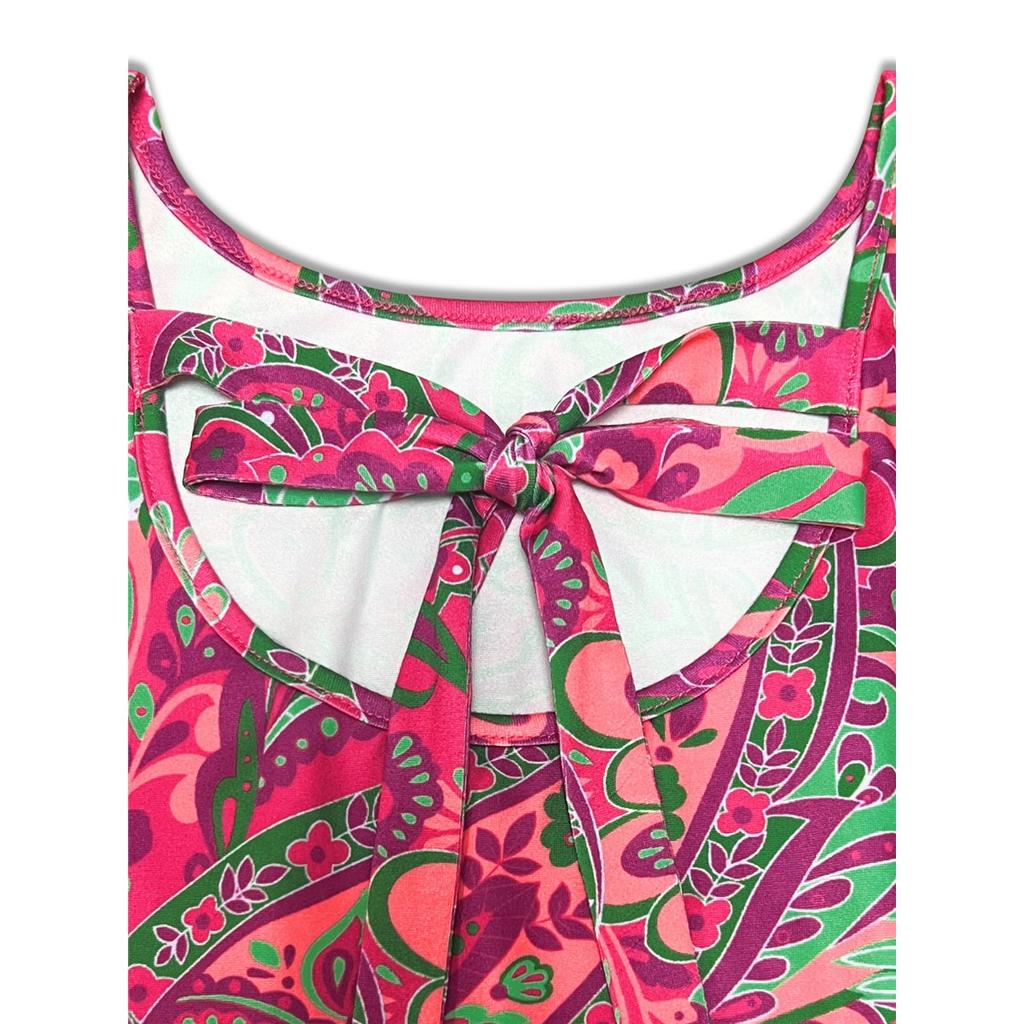 Women's summer flying sleeves round neck floral pattern strap printed short dress