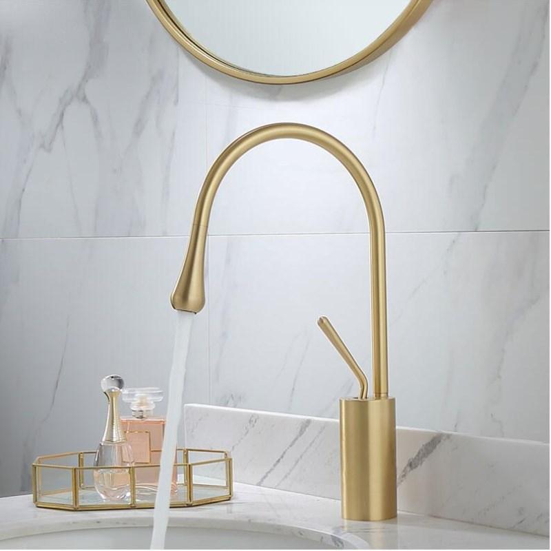 Basin Faucet Single Lever 360 Rotation Spout Moder Brass Mixer Tap For Kitchen Or Bathroom Basin Water Sink Mixer gold brush