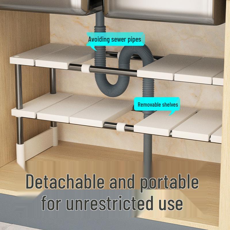 Retractable Under-Sink Kitchen Cabinet Storage Rack