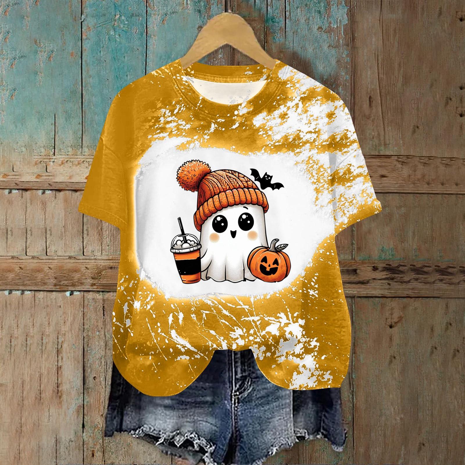 

Женская модная повседневная футболка с круглым вырезом и принтом, пуловер с короткими рукавами, топ XXL оранжевый