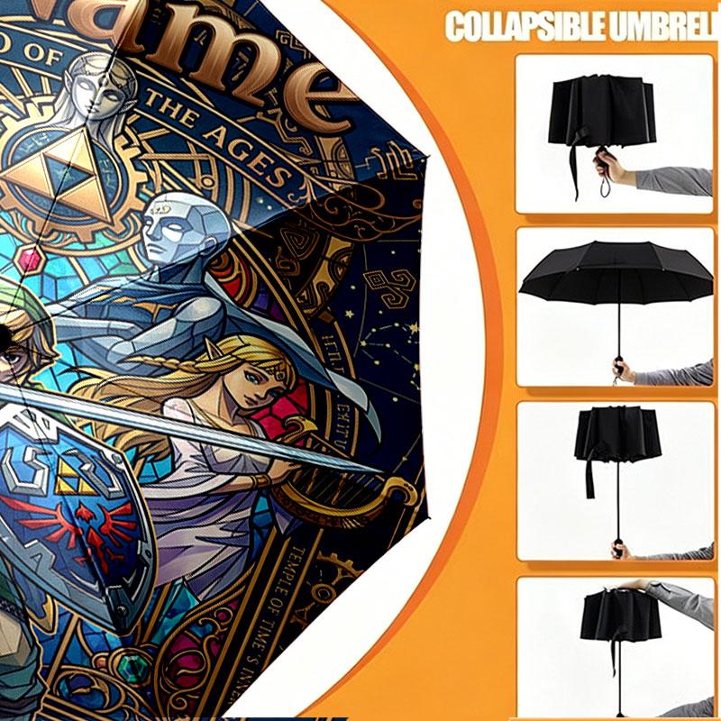 Custom Name Personalized The Legend Of Zelda Print Umbrella, Auto Open Close, 8‑Rib Sturdy Frame, Commute Camping Hiking Use, Birthday Gift