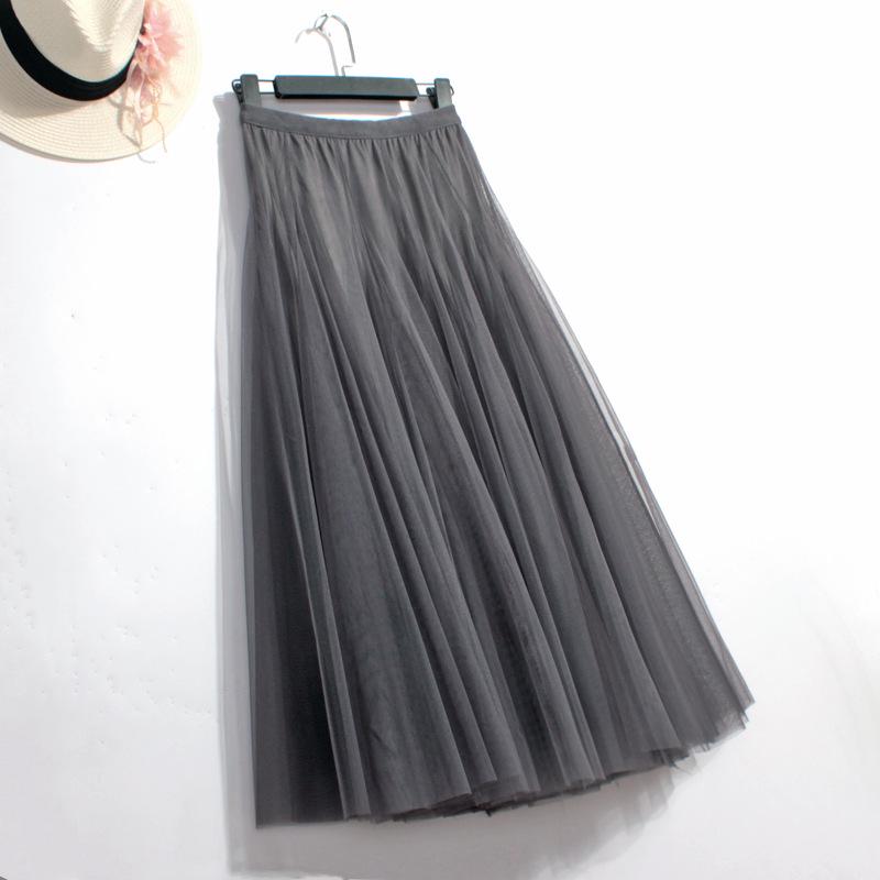 Women's High-End Mesh Pleated Midi Skirt - Summer Slimming Big Swing Tulle Skirt