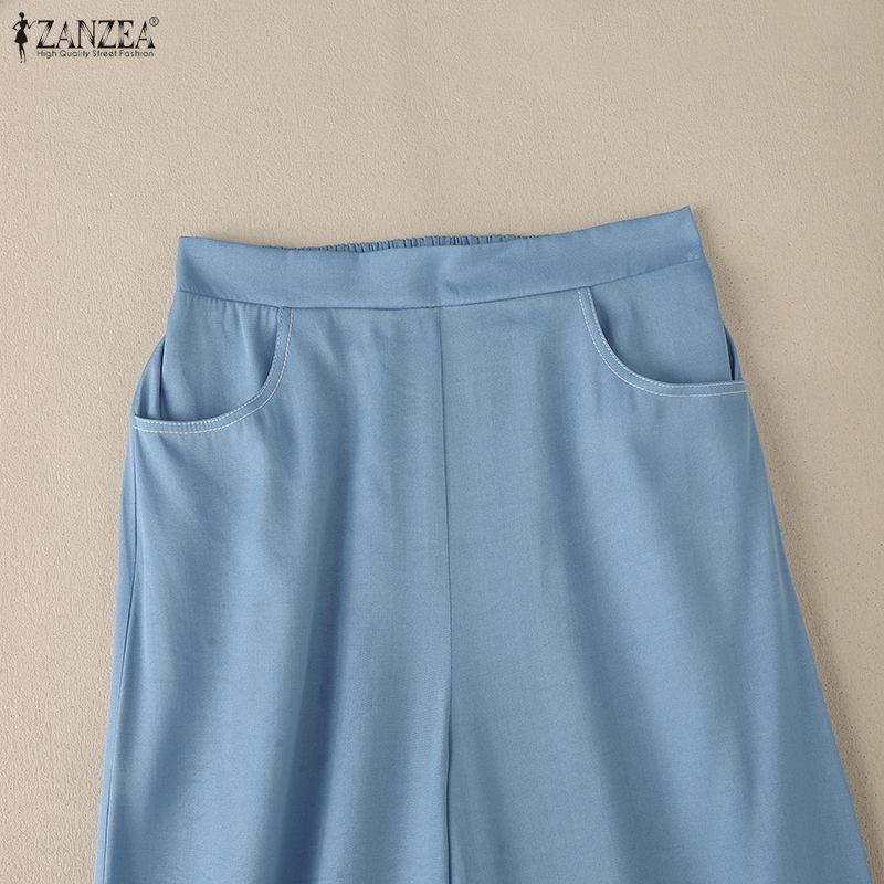 ZANZEA Damskie luźne spodnie z szerokimi nogawkami w jednolitym kolorze