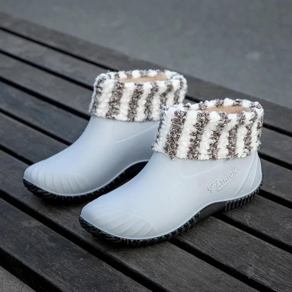 Ankle Boots for Women New Waterproof Low Top Rain Shoes Women Slip Resistant Fashion with Cotton Rain Boots Women Rubber Shoes