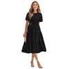 Women's Short Sleeve Smocked Midi Dress Summer Crew Neck Pleated Long Dress