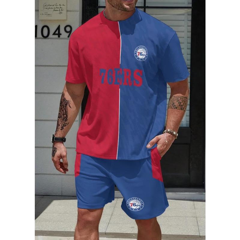 Men's Summer 3D Printed Casual Set Fashionable Comfortable Loose Color Printed Ball Sport Wear