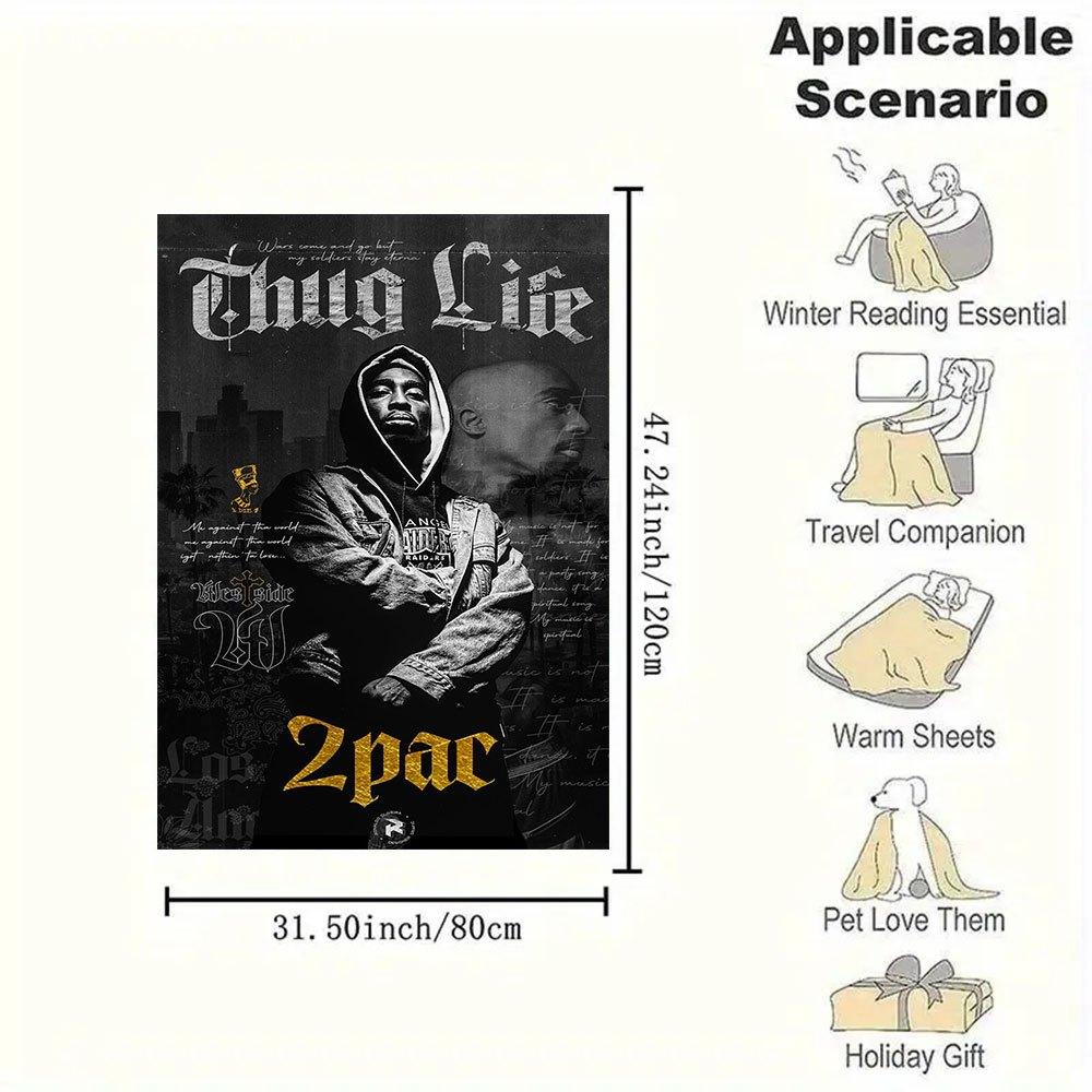 """Thug Life""": Tupacs Vermächtnis Hoodie - Streetwear Mode"Decke Flanell Überwurfdecke für Sofa, Bett, Reisen, Camping, Büro, Couch, Stuhl, A