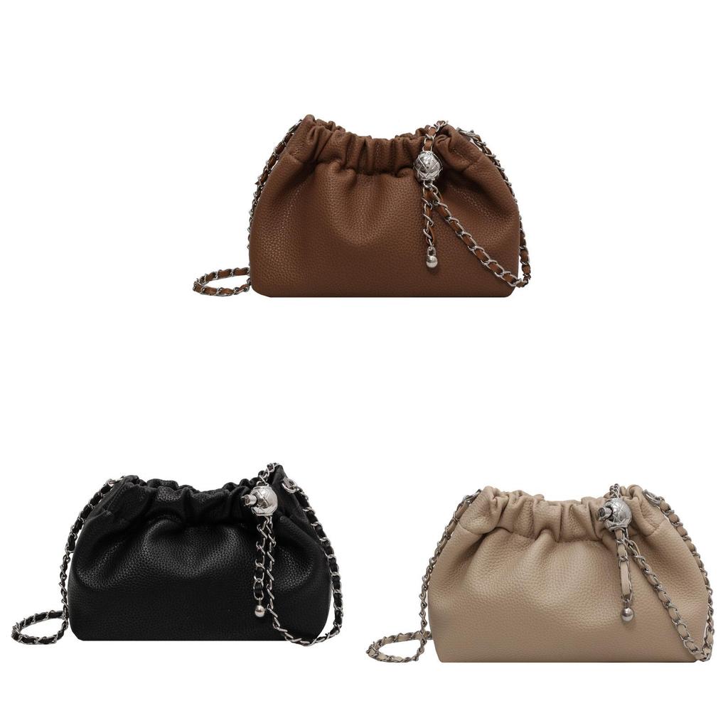 French Small Designer Folded Water Bucket Bag With Chain For Daily Casual Use