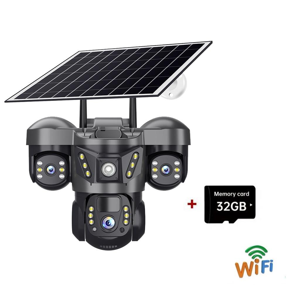 Echte Drei-Augen-Solarüberwachungskamera Zuhause Außen Garten 4G/WIFI Drei-Bildschirm-Kamera