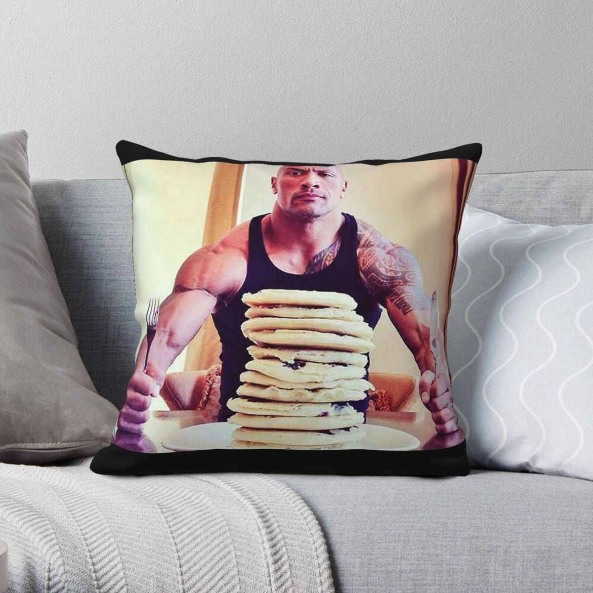 Green Harvest Unisex Dwayne The Rock Eating Pancakes Pillowcase Polyester Linen Velvet Creative Zip Decor Bed Cushion Cover
