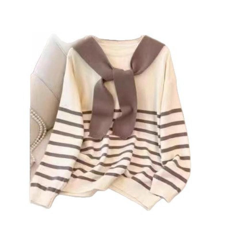 Womens Oversized Striped Knit Sweater Loose Long Sleeve Casual Pullover Cardigan 2025